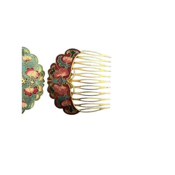 Vintage Lot of 2 Cloisonné Enamel Butterfly Hair Comb Clip Brass - Picture 3 of 10